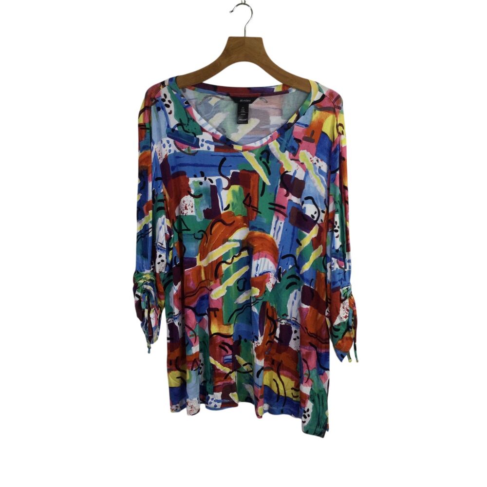 Ali Miles Womens Knit Abstract Print Tunic Top Long Sleeve Multi Size 2X NWT
